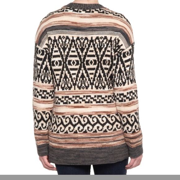 Lucky Brand Cotton Blend Aztec Jacquard Boyfriend Cardigan Sweater Large Nwt - Picture 3 of 9